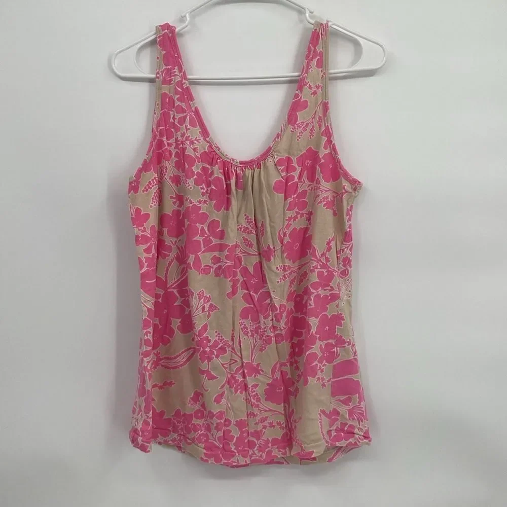 Old Navy Tan Pink Floral Flowy Tank Top Large